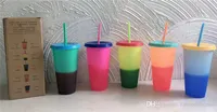 HOT 24oz Color Changing Cup Magic Reusable Plastic Cups with lid and straw Candy colors cold drinking tumbler magic color changing tumblers