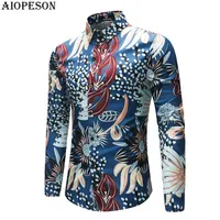 Мужские платья рубашки Aiopeson 2021 весенний летний мужской смокинг рубашка печать с длинным рукавом мужчины умный причинно-следственный азиатский размер M-4XL