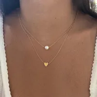 Boemia semplice imitazione di modo di amore della perla doppio cuore collane a catena di livello per Accessori Womens monili del regalo femminile