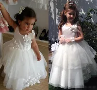 Cute White FlowerGirl Ball Gowns 2016 Flower Girls Dresses For Weddings Kids Tulle Long Children Little Girl Pageant Dress Handmade Flowers