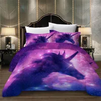 星空ユニコーンファンタジー寝具のためのガールマジック3Dプリント布団カバークイーンホームDec二重シングルベッドカバー枕カバー
