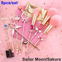 Sailor Moon Makeup Brush 8st Sakura Borstar Set Söt magisk tjej Rose Gold Cardcaptor Cosmetic Brush Pink Bag Face and Eye Beauty Tool