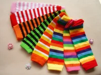 Ins Lovely Baby Girls Leg Warmers Socks Rainbow Färg Striped Knee Protection Winter Ben Warmer