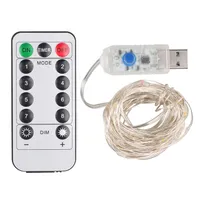 Luz de cadena LED 5M 10M Sliver Wire USB impermeable 8 Modo con control remoto Iluminación de hadas para decoraciones navideñas de dormitorio