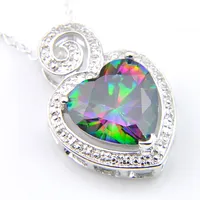 Luckyshine 10 PCS/Lot 925 Silver Natural Multi-colored Rainbow Charm Heart Mystic Topaz Gems Silver Vintage Necklace Pendant 2019 NEW