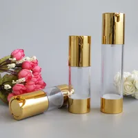 15ml 50ml Gold Transparent Airless Pump Cosmetic Bottle Travel Mini Lotion Cream Bottles Vacuum Toiletries Containers 10pcs/lot