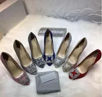 Stylish new elegant women&#039;s diamond heels, classic design style shallow mouthed pointy diamond sexy women&#039;s party wedding heels+box