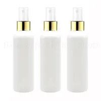 30pcs / lot 100ml 150ml 200ml 250ml Bouteille vide de parfum spray blanc blanc bouteille en plastique avec collier d'or Pulvérisateur pompe Container
