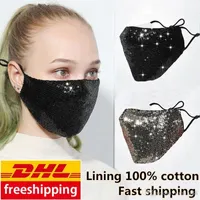 US-Stock-Art und Weise Bling Bling Paillette-schützende Schablonen-PM2.5 Staubdichtes Mundschutz Waschbar Reuse Gesichtsmaske Elastic Earloop Mund-Maske