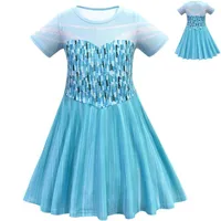 Wholesale Summer Clother Snow Queen II Fancy Princess Dress for Girls Princess Costume Christmas Party Kids Short Sleeve Dresses BY1521