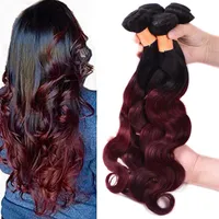 Brasilianische Haarbündel mit Verschlusskörperwelle Ombre Color 1B / 99j 3 Bundles mit 4 * 4-Spitze Verschluss menschliches Haar für schwarze Frauen