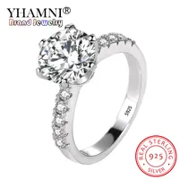 Yhamni Luxurious 2ct 8mm Round Cut Moissanite Ädelsten Bröllop Förlovningsringar För Kvinnor 925 Silver Smycken Brand Bridal Ring R427