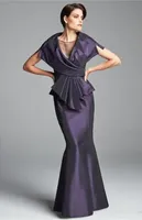 2019 Peplum 짧은 소매로 신부 드레스의 관대 한 얇은 V 목 어머니 인어 긴 파티 공식 댄스 파티 복장