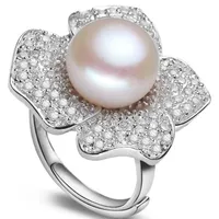 Großhandel-S925 Sterling Silber Ring Perlenschmuck Natürliche Süßwasser-Zuchtperlen Ring 11-12mm Perlenringe für Paar Hochzeitsgeschenk Ringe