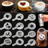 Koffie Stencil Filter Koffiezetapparaat Cappuccino Barista Mold Templates Strew Bloemen Pad Spray Art Coffee Tools 16pcs / Partic XD22961