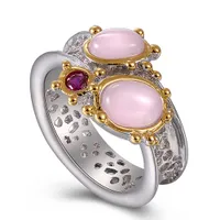Laatste mode-ring ovale roze opaal stenen luxe sieraden zilver + goud 2 toon gepleegd mooie vinger ringen voor vrouwen