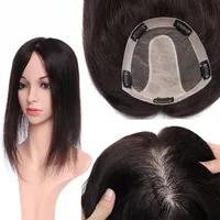 Human Hair Topper for Women Silk Base With 5 Clips In Hair Toupee Human Hair Piece Black Color