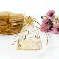 200pcs coeur en or organza cordon sacs de faveur cadeau de mariage sac cadeau 9 x 12 cm (3,5 x 4,7 pouces) multi couleurs