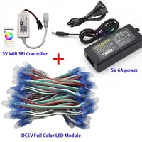 50 Pcs Hi-Q DC5V Full Color WS2811 IC RGB Pixel LED Module Light IP67, Wifi LEDs SPI Controller, 5V 6A led power Supply Adapter