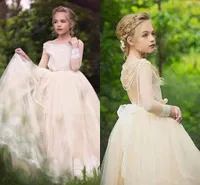 Bloße lange Hülsen-Land-Hochzeit Blumen-Mädchenkleider mit Spitze-Tulle-Prinzessin Party Kommunion Kleid