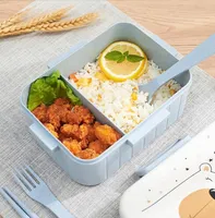 Groothandel gratis verzending kinderen lunchbox tarwe stro cartoon patroon dubbele raster lunchbox koelkast voedsel opbergdoos