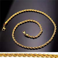 Collar de cadena de cuerda de acero inoxidable chapado en oro real de 18K para hombres para hombres regalos accesorios de joyería de moda al por mayor