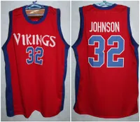 랜싱 에버렛 고등학교 바이킹 매직 존슨 # 32 레드 레트로 농구 저지 남성의 스티치 사용자 설정 숫자 이름 유니폼