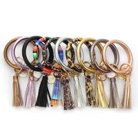 Sunflower Tassel Armband Keychain 9 Färger PU Läder Ring Nyckelring O Bracelet Wristlet Key Ring OOA7227-3