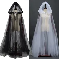 150 см женщин белый черный тюль плащ костюмов хэллоуин косплей вечеринка с капюшоном ведьма свадебная свадьба длинная накидка быстрая доставка
