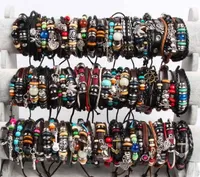 hot Bulk Mix Styles Beads Pendant Leather Bracelet Metal Leather Cuff skull punk rock sport Bracelets Men&#039;s Women&#039;s Jewelry Party Gifts