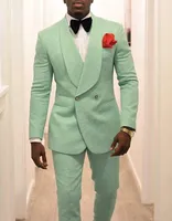 Mäns Party Wear Mint Green Wedding Tuxedos Prom Outfit 2021 Två Piece Groom Tuxedos Trim Fit Men Party Suit Custom Made Groomsmen Passar