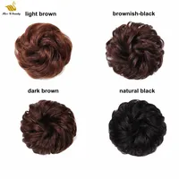 100% Real Humanhair Scrunchie Elastic Band Updo Extensions Hair Bun Topknot Black Brown Curly Chignons