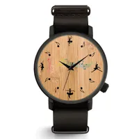 Fashion Vintage Women men Wooden Bamboo Watch Leather Belt Luxury Musical Note Printing Watches Ladies Dress Quartz WristWatches Clock