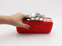 Designer-Type-4 Red Ladies Crânio Clutch Knuckle Anéis quatro dedos Handbag Evening Purse Saco do casamento 03918b