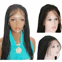 Hot Selling Micro Braid Wig with Baby Hair Black Synthetic Lace Front Wig Heat Resistant Fiber Braided Box Braids Wig for Black Women