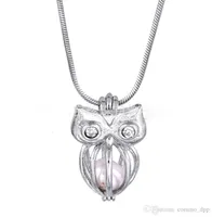 18kgp hibou avec bijou brillant yeux cages médaillon, perles de perles / gemmes de perles de pendentifs montants pour la mode bricolage jolie jolie bijoux charmes