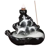Ceramic Crafts Waterfall Backflow Incense censer Lotus aroma Burner Cearmic Holder with 10pcs cones for Home Room Decoration