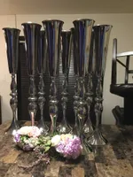 ゴールド/銀の花花瓶キャンドルホールダーロードリードテーブルセンターピースメタルスタンドのローデクスティック