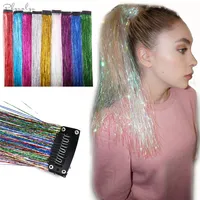 Extensões de cabelo de glitter brilhar ouropel com clipe destaques falsos fios 1 pc clipe em bling