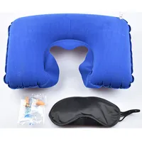 Оптовая продажа автомобиля мягкая подушка 3 в 1 набор надувной надувной U-образной в форме шеи подушка воздушная подушка + спальная маска для глаз Eyeshade + затычка DBC DH0660