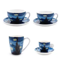 Europa van Gogh Starry Sky Coffee Cups and Saucers Beroemde schilderijen Kunst Mokken Keramische Cappuccino Cup Pudding Cup Latte Thee Cup