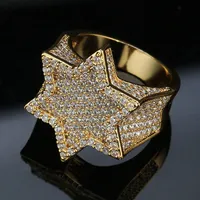 Guldpläterad bling cubic zirconia stjärna ringar för män mode hiphop ring is ut cz smycken manlig hip hop ring