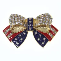 Gold Plating Crystal Enamel American Flag Bowknot Pin Brooch Veteran Jewelry Campaign Brooches