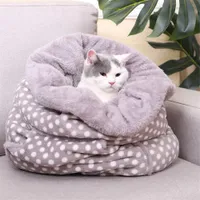 Chat Sac de couchage d'hiver chaud molleton Lit pour chat Puppy Cave Lit chiot petits chiens Chihuahua Yorkshire Cat Mat Bed Kennel