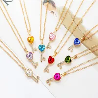 New Fashion Clavicle Chokers Happiness Key Heart Shape Pendant Charm Fit Women Bracelets & Necklaces Jewelry Gift Crystal Key Pendant