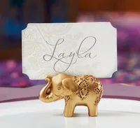 100 stks Golden Gold Lucky Elephant Place Card Houder Houders Naam Nummer Tafel Plaats Bruiloft Gunst Gift Unieke Party Gunsten SN2060
