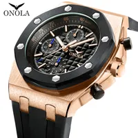 ONOLA 2020 Brand Fashion Casual Quartz Mens Watch Chronograph Multifunktion Armbandsur All Black Gold Metal Vattentät klocka för män