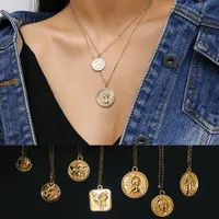 7 Style Virgin Mary Portrait Coin Pendant Necklace for Women Simple Dainty Layer Religion Jewelry Gift