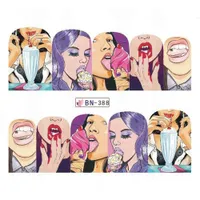 DIY Transferencia de agua Nail Art Sticker 12pcs / Set Pop Art Diseños Decal Fresco Girl Lips Decoraciones Full Wraps Nails Jibn385-396