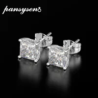PANSYSEN Classic 6MM 7MM 8MM Square Created Moissanite Wedding Engagement Stud Earrings For Women 925 Silver Fine Jewelry Gifts